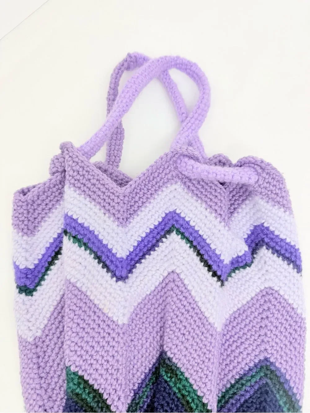 Hand Crafted Purple Striped Knit Tulip Shape Drawstring Strap Hobo Slouch Bag